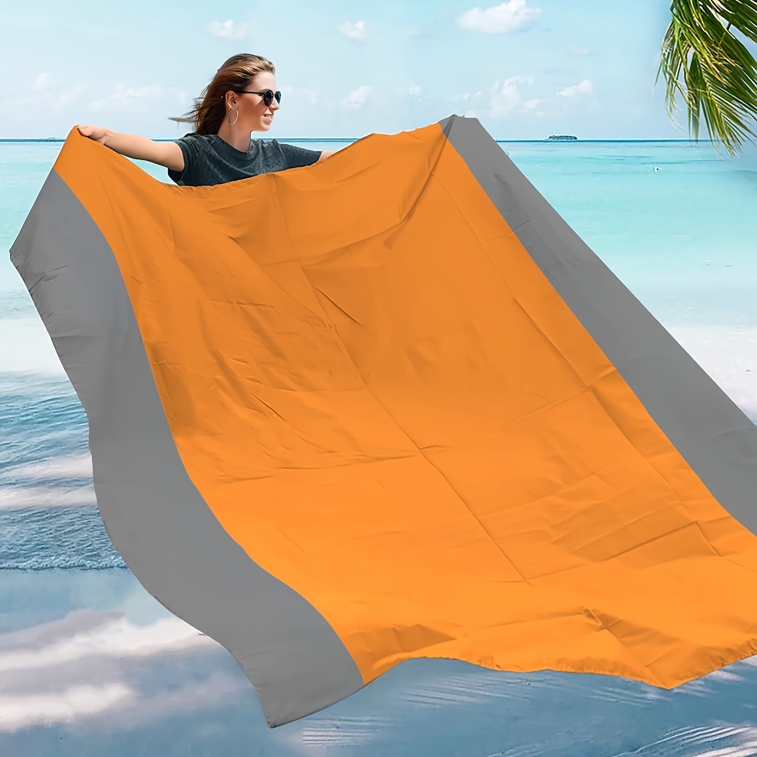 Sandproof Beach Blanket Foldable Mat with 4 Corner Stakes – Lightweight Portable Outdoor Blanket for Beach, Camping, Hiking, Travel & Picnic