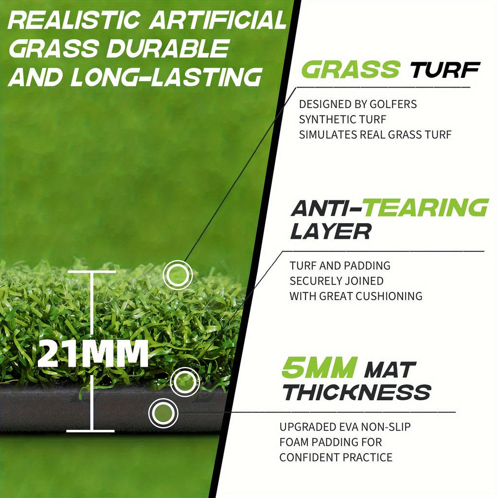 Golf Hitting Mat 5x3ft 21mm & 5x4ft Dual-Turf 31mm – Indoor Outdoor Practice Mat with Balls Tees Gift for Golfers