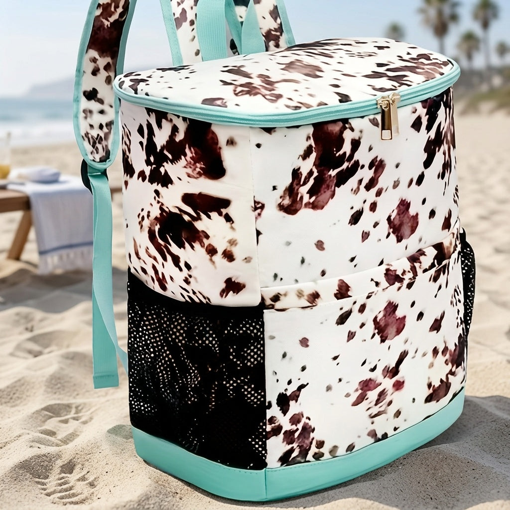 Insulated Cooler Backpack 30-Can Leopard Print Nylon Portable Cooler Bag with Mesh Pockets Adjustable Straps for Beach Camping Picnic Outdoor Travel Daily Use