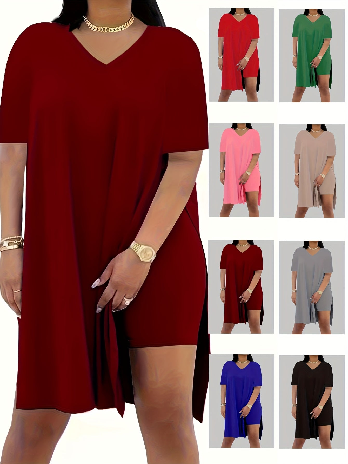 Women's V-Neck Short Sleeve Top & Shorts Set – Stretch Solid Color Activewear for Yoga Gym Jogging Casual Wear Black Brown Burgundy Green Blue Pink S-XXL