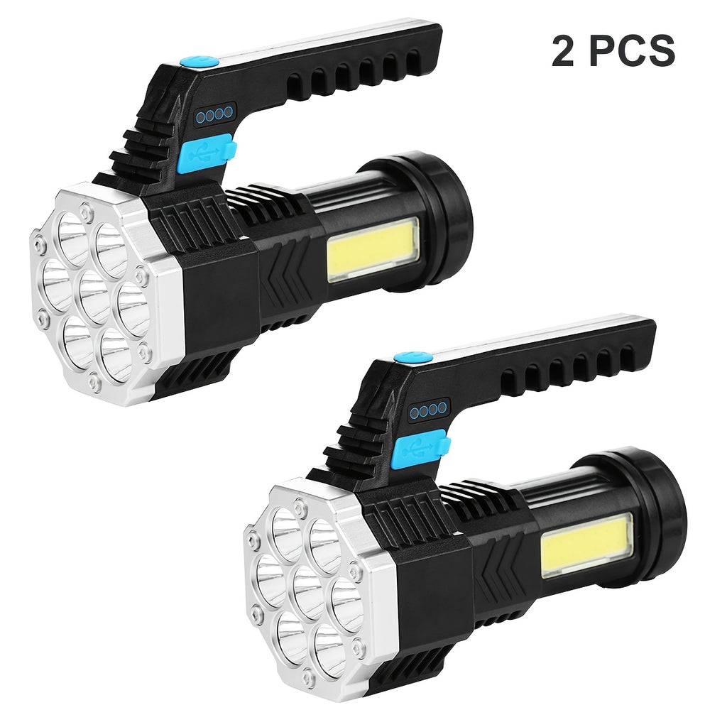 USB Rechargeable LED Flashlight Quad-Core 4 Modes Aluminum Camping Torch – Compact Bright Flashlight for Hiking Emergency Home Use 1-Pack or 2-Pack