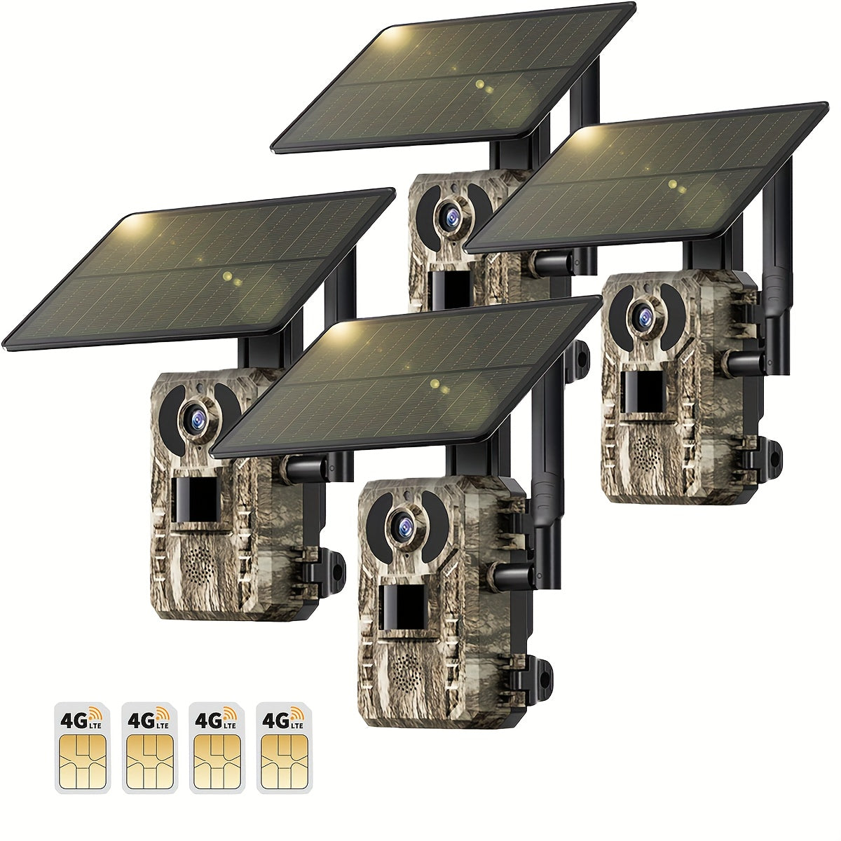 4G LTE Solar Cellular Trail Camera 4K HD Night Vision Remote Viewing – Built-In SIM Card IP65 Waterproof Hunting Camera No WiFi Needed 1pc/4pcs