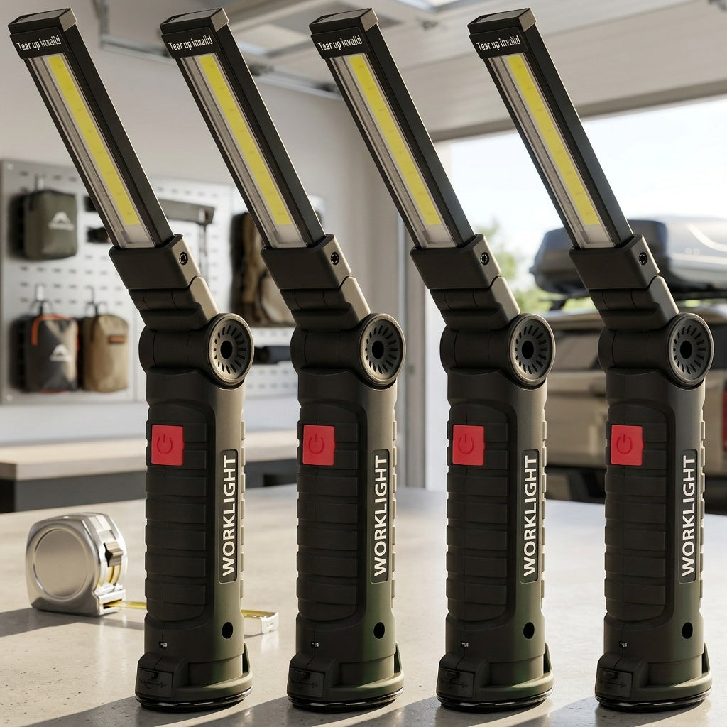 COB LED Rechargeable Work Light with Magnetic Base Multi-Pack - Portable Hanging Flashlight for Camping Garage Yard Emergency - Solar Front Mini Work Light Combo Sets