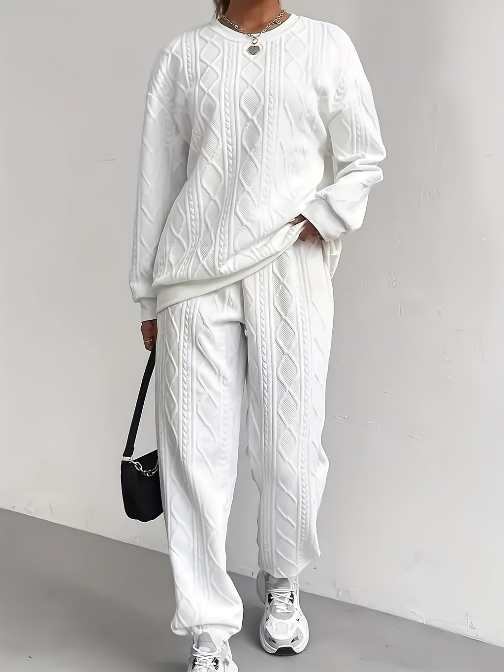 Women's 2-Piece Casual Tracksuit Set Jacquard Crewneck Long Sleeve Top and Sweatpants Breathable Soft Fabric for Lounge Workout Everyday Wear S M L XL XXL Multicolor