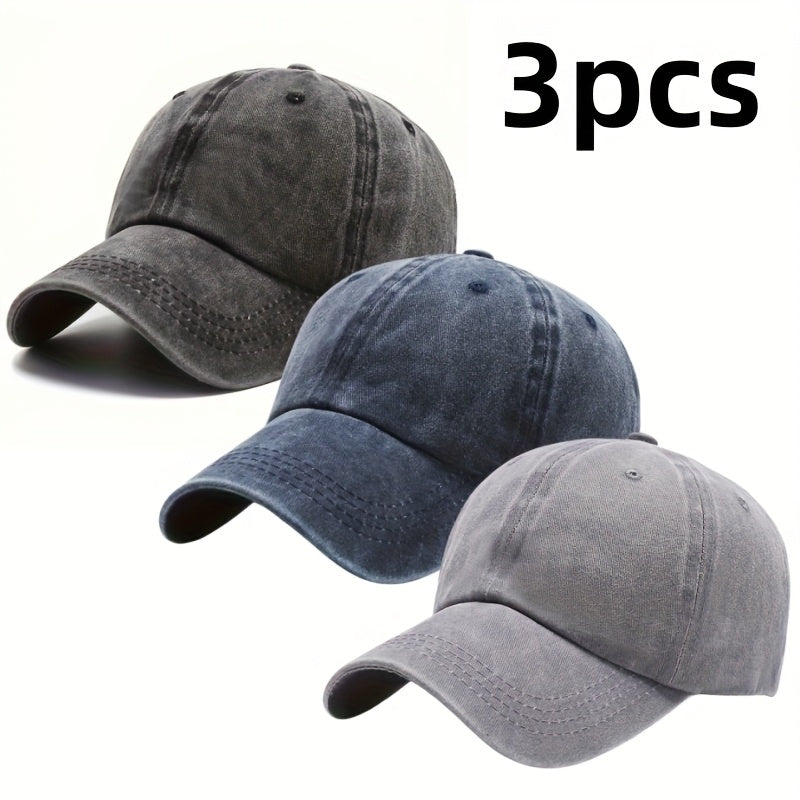 Dad Hat 3-Pack Retro Washed Baseball Cap – Adjustable Buckle Unisex Casual Sports Hat for Men & Women, Neutral Colors, One Size Fits Most