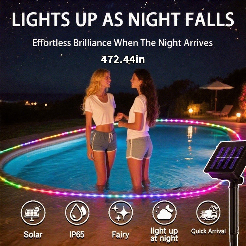 Solar Pool Lights Waterproof LED Rope Lights for Swimming Pool - Auto Brighten at Night - Submersible Garden Decorative String Lights - Holiday Ambient Outdoor Lighting Warm White Cool White Multicolor