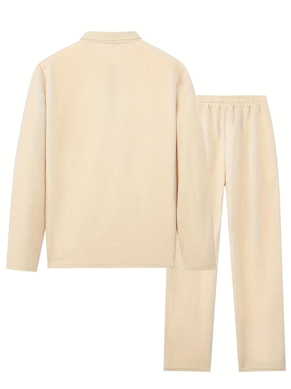 Men's Waffle Long Sleeve Set – 2-Piece Sports & Leisure Tracksuit with Pants, Breathable Polyester Knit, Regular Fit for Spring Autumn Daily Wear, M-XXXL