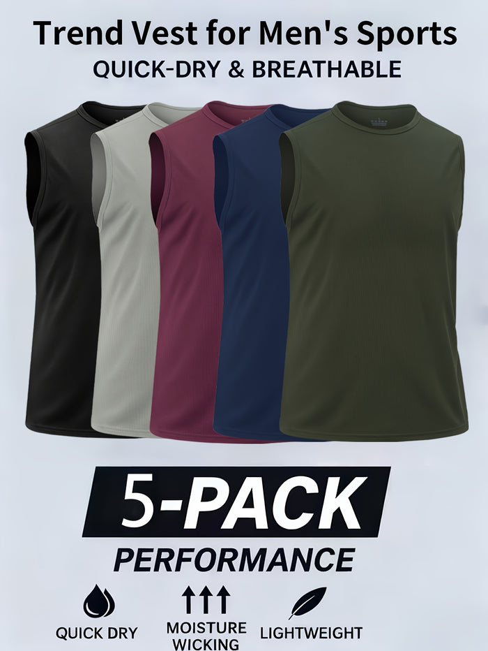 5 Pack Men's Quick-Dry Athletic Tank Tops Moisture-Wicking Sleeveless Gym Shirts for Running Workout Training Fitness – Breathable Lightweight Muscle Tee Set S-XXXL
