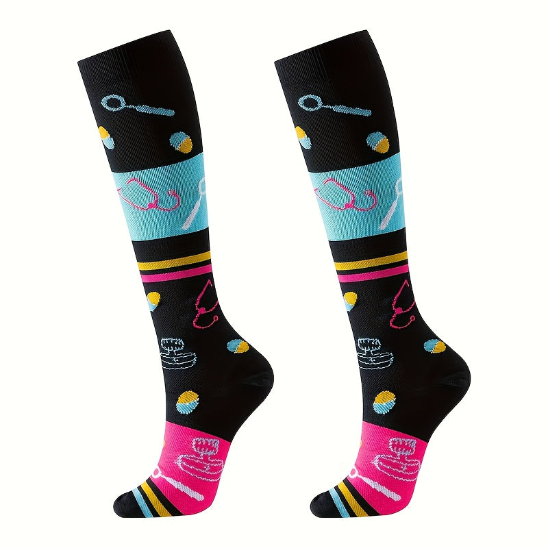 6 Pairs Knee High Socks for Women - Korean Style Compression Long Socks - Cute Aesthetic Sports Socks for School Gym Outdoor - 95% Polyester Stretch Knit Solid Color Socks Set
