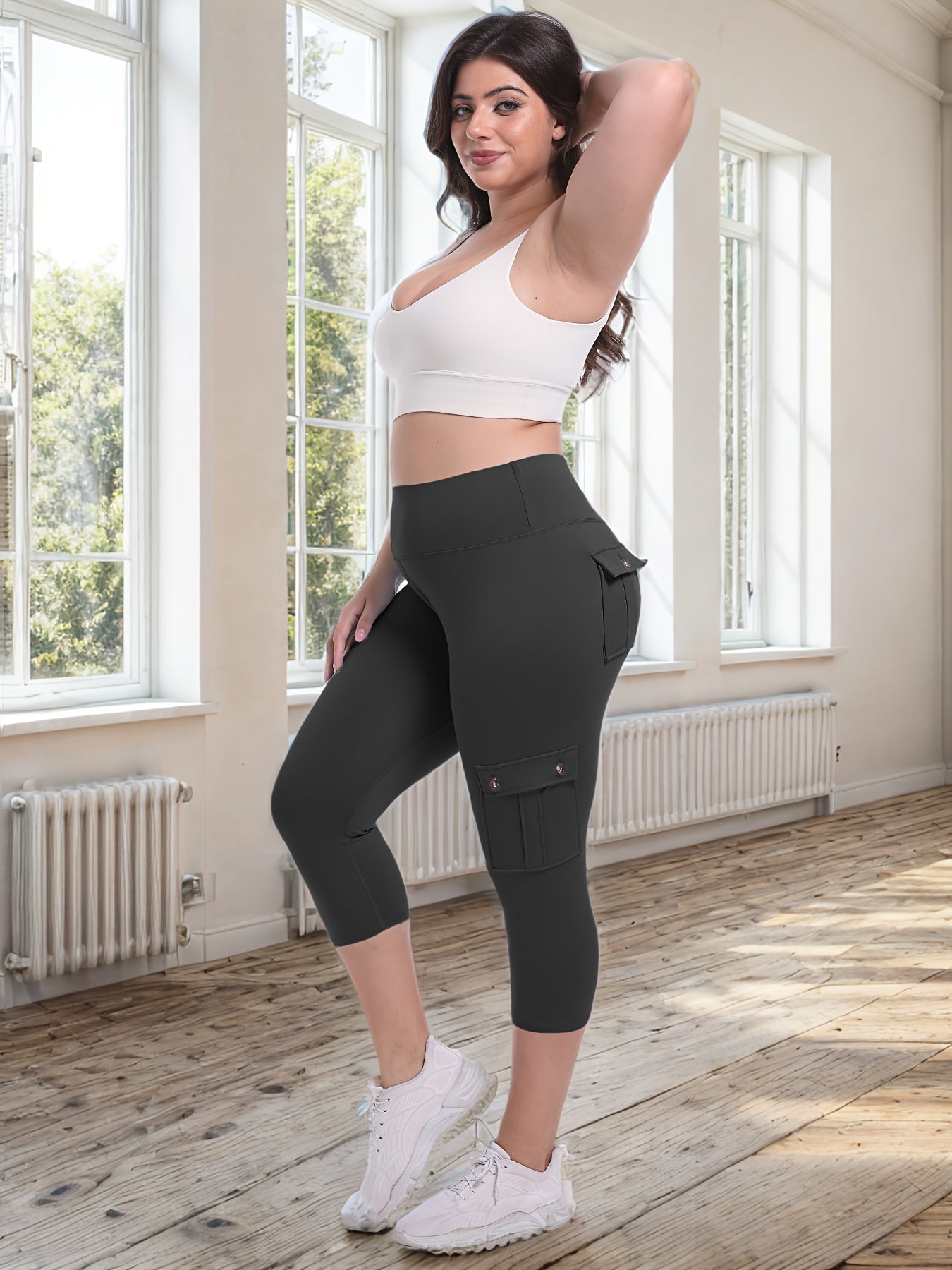 2pcs Capri Leggings Set Women High Waist Butt Lifting Yoga Workout Pants Tummy Control 4-Way Stretch Activewear S-XXL