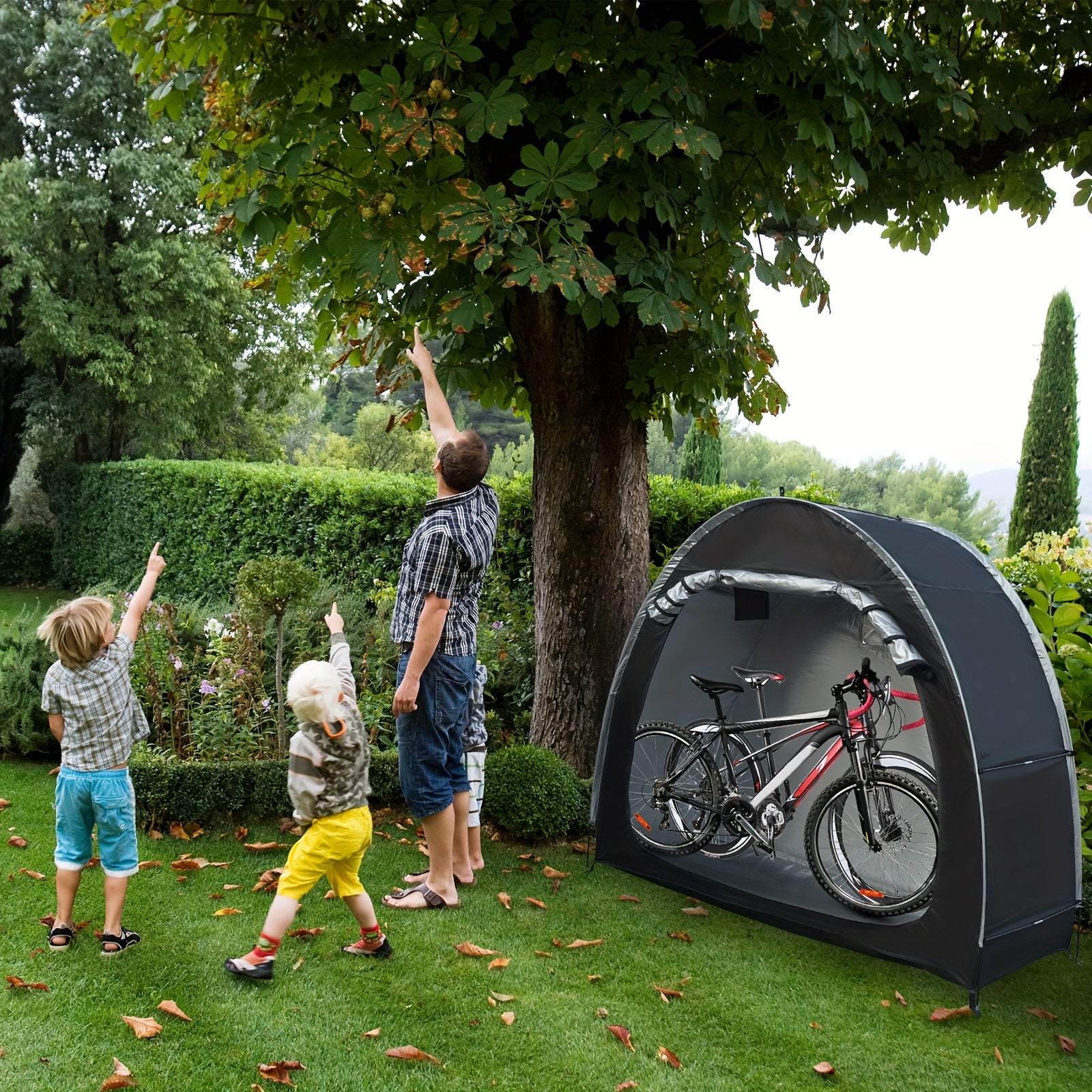 Portable Folding Bicycle Storage Tent Shed – Fits 2-3 Bikes Waterproof 210D Oxford Cloth with Fiberglass Poles for Home Garden Outdoor Bike & Motorcycle Storage