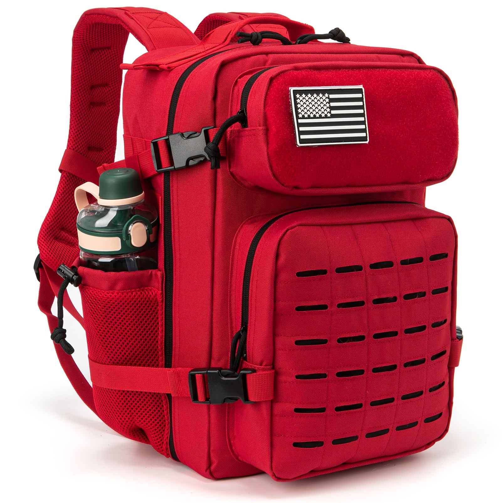 Tactical MOLLE Backpack 6.6 Gal – 180° Flat Open Hiking Camping Daypack with Laptop Compartment & Dual Cup Holders, Heavy-Duty Gym Sports Travel Bag | 9 Colors