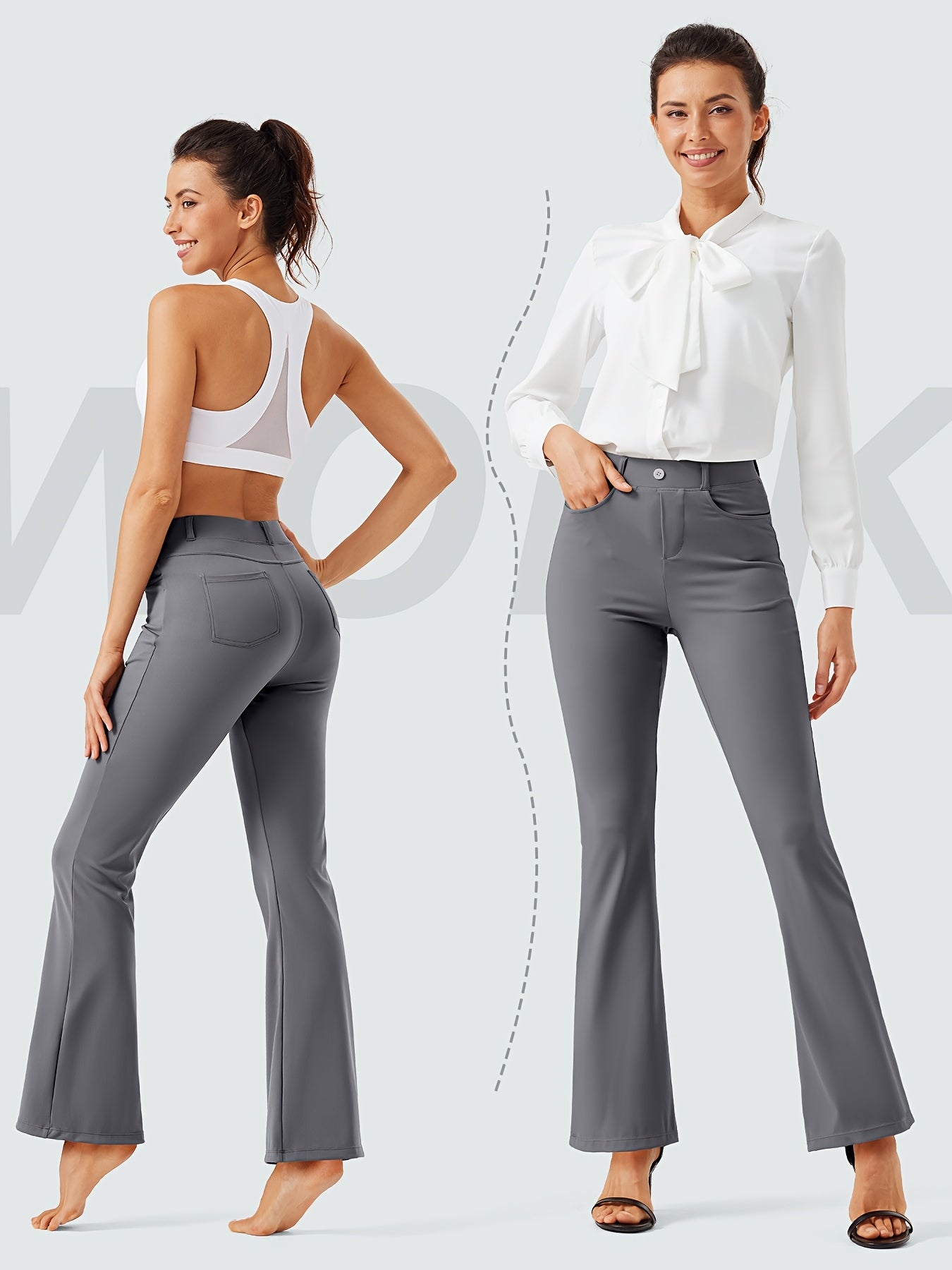 Women's Flare Leg Yoga Pants with 4 Pockets – High Waist Tummy Control Stretch Work Dress Slacks, Soft Nylon Spandex Fabric for Yoga Office Casual Daily Wear, S-XXL