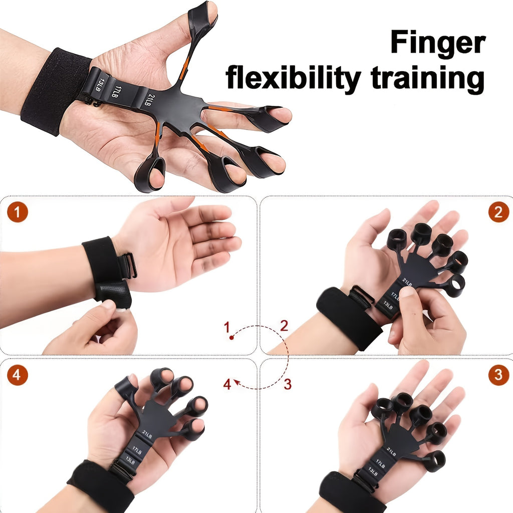Grip Strength Trainer Set 6Pcs – Adjustable Hand Gripper Finger Exerciser Forearm Workout Rings Finger Stretcher & Extensor for Men Women Rock Climbing Fitness Guitar Players