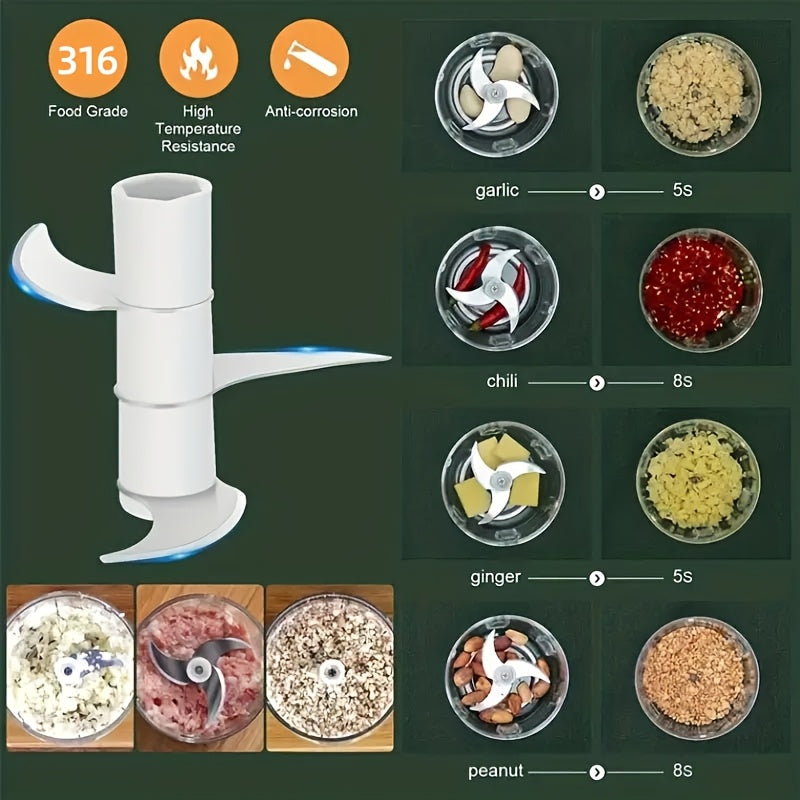 Mini Food Processor Cordless Rechargeable USB Electric Food Chopper with Meat Grinder Blade – Portable Vegetable Cutter Garlic Crusher Fruit Grinder for Kitchen