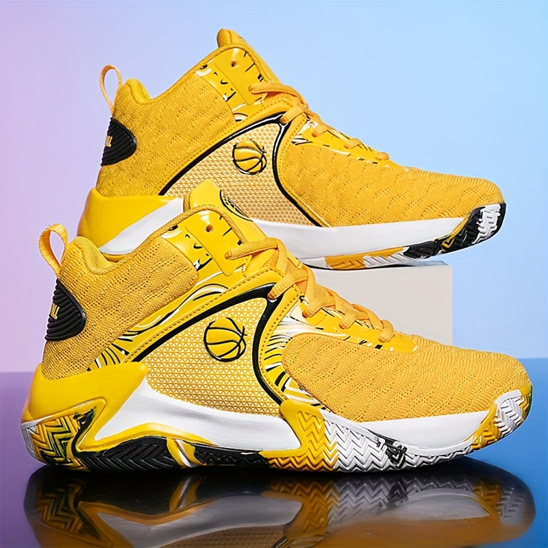 Men's High-Top Basketball Shoes Anti-Slip Lace-Up – Breathable Rubber Sole Sneakers for Basketball Running Outdoor, US 6.5-13.5, Red Black Yellow