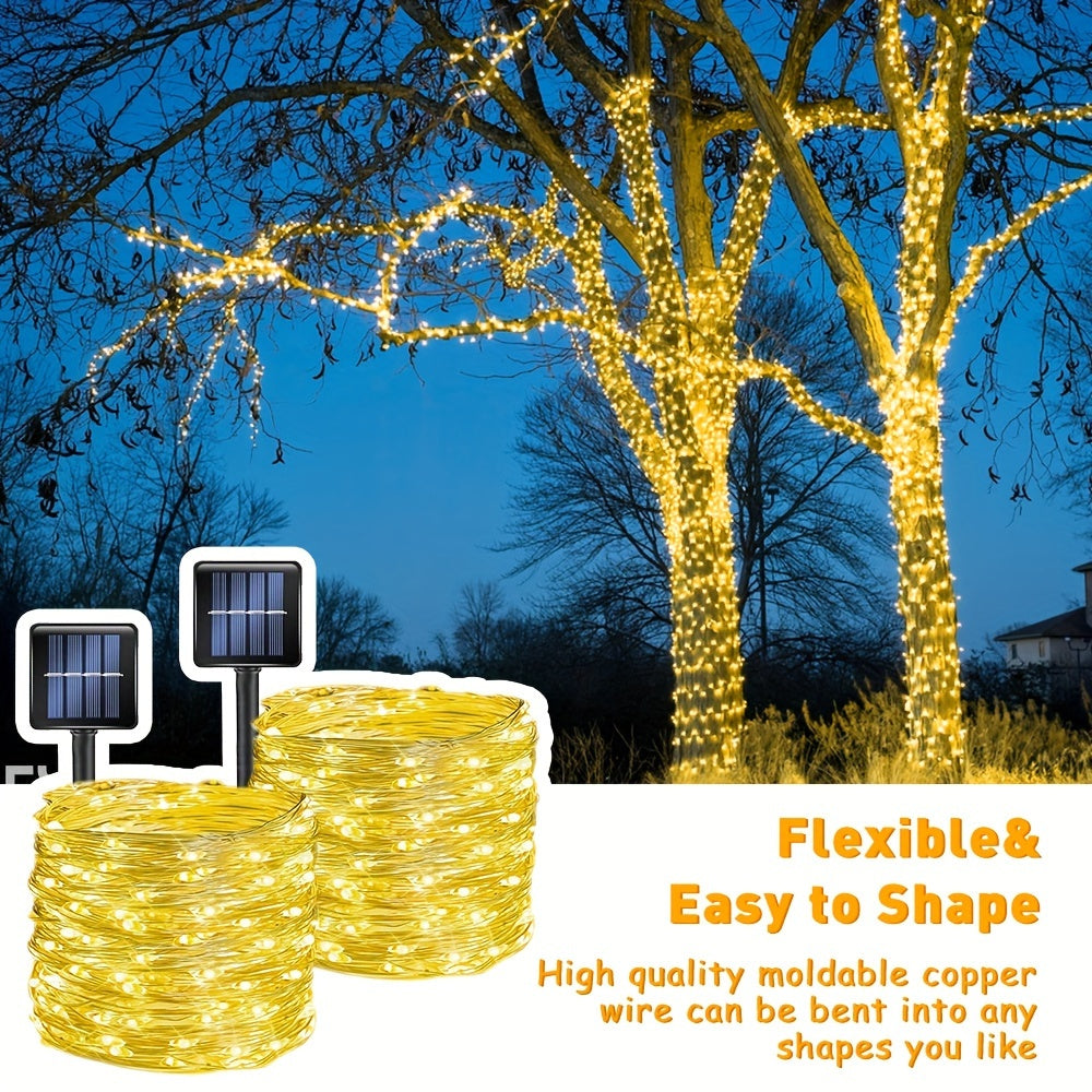 Solar String Lights Outdoor 2 Pack – 300 LED 104FT Copper Wire Fairy Lights, 12 Modes, IP65 Waterproof, Warm White for Garden Yard Tree Patio Wedding Christmas Party