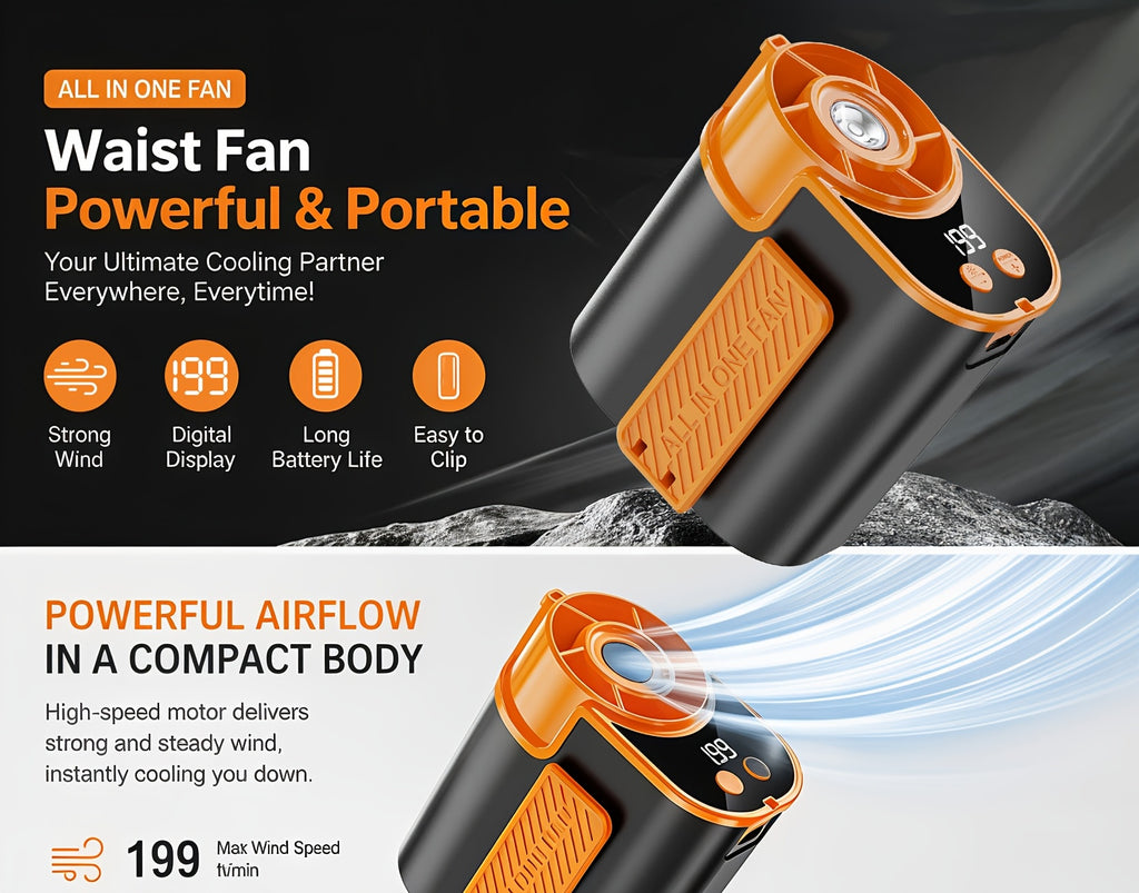Hands-Free Neck Fan with Flashlight – 18000 RPM Brushless Motor, 199-Speed Adjustable, 5000mAh Battery, Wearable Portable Cooling Fan for Outdoor Work Camping Fishing Hiking, Single & 2-Pack