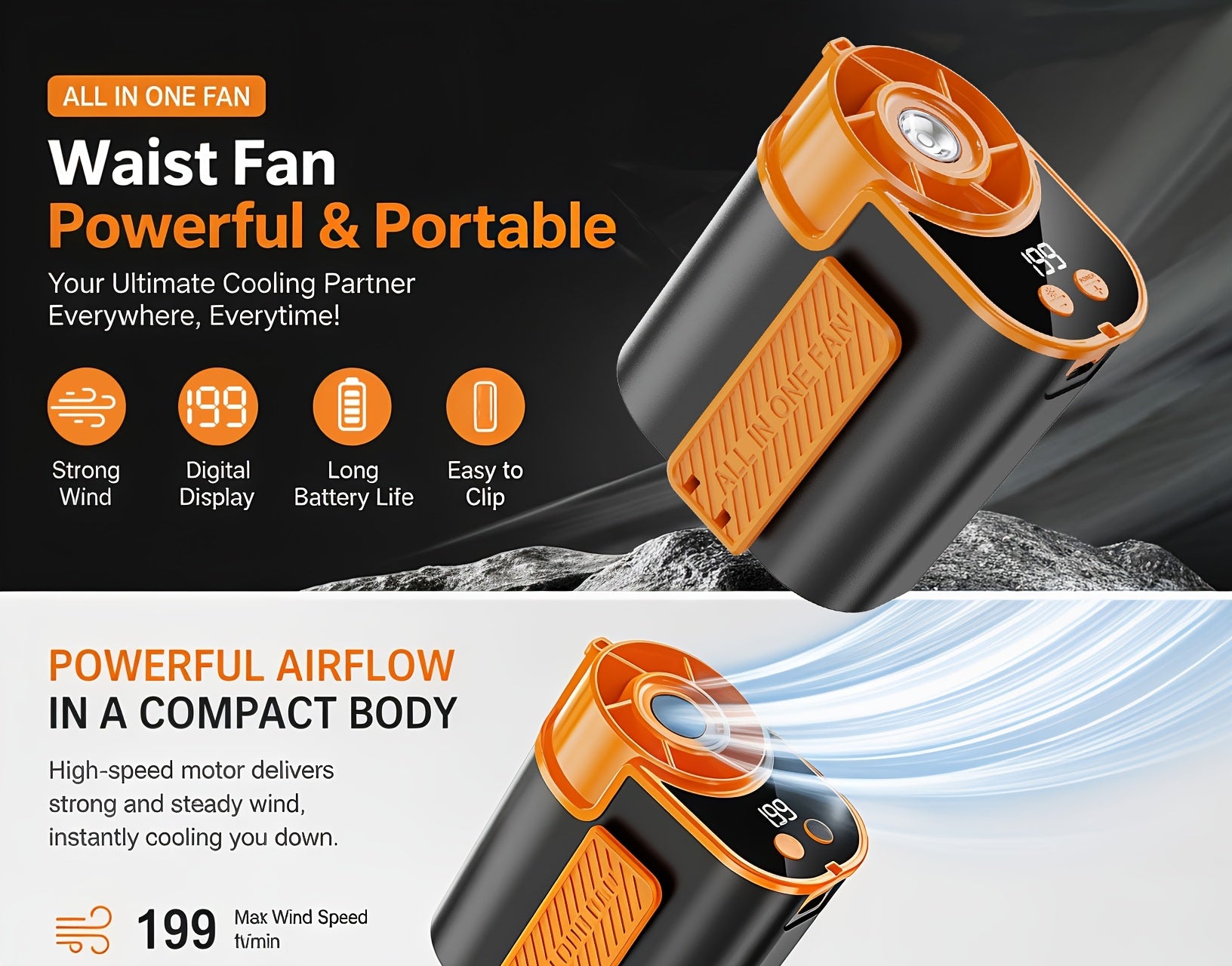 Hands-Free Neck Fan with Flashlight – 18000 RPM Brushless Motor, 199-Speed Adjustable, 5000mAh Battery, Wearable Portable Cooling Fan for Outdoor Work Camping Fishing Hiking, Single & 2-Pack