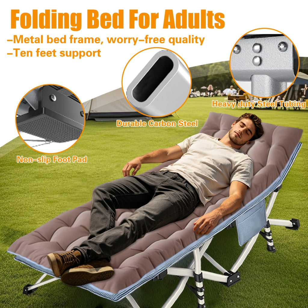 XXL Oversized Camping Cot 32-Inch Wide with Comfortable Mattress – Extra Wide Heavy-Duty Folding Cot for Adults, 1200D Oxford Cloth, Carry Bag Included, Camping Lounge Chair Option