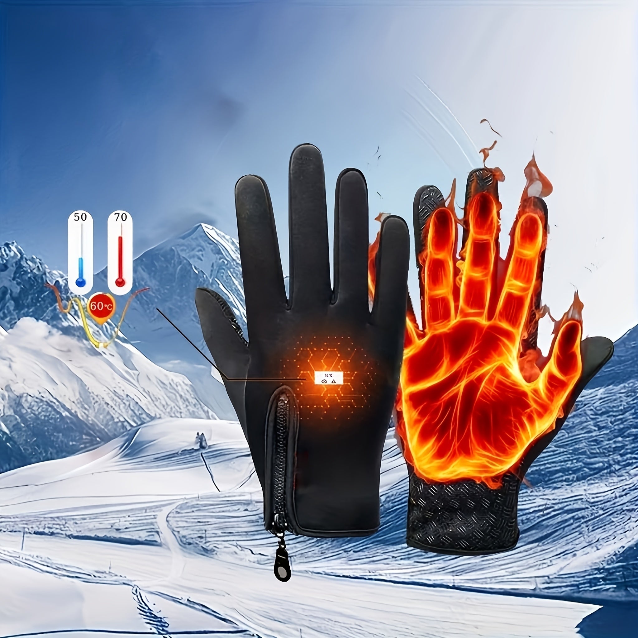 Winter Thermal Gloves Touchscreen Windproof – Fleece-Lined Zipper Closure, Soft Polyamide Knit for Hiking, Skiing & Outdoor Activities | Unisex Black | M–XL