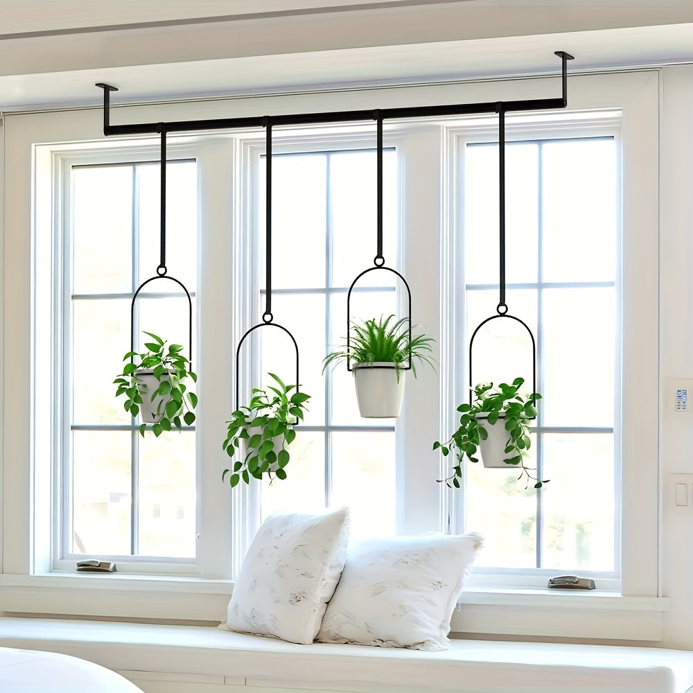 Metal Adjustable Hanging Flower Pot Set - 4 Plastic Pots & Nylon Rope Wall Plant Hanger for Indoor Window, Ceiling & Kitchen Herb Garden, Expandable 11.8"-18.1", 1 Set or 5 Pots