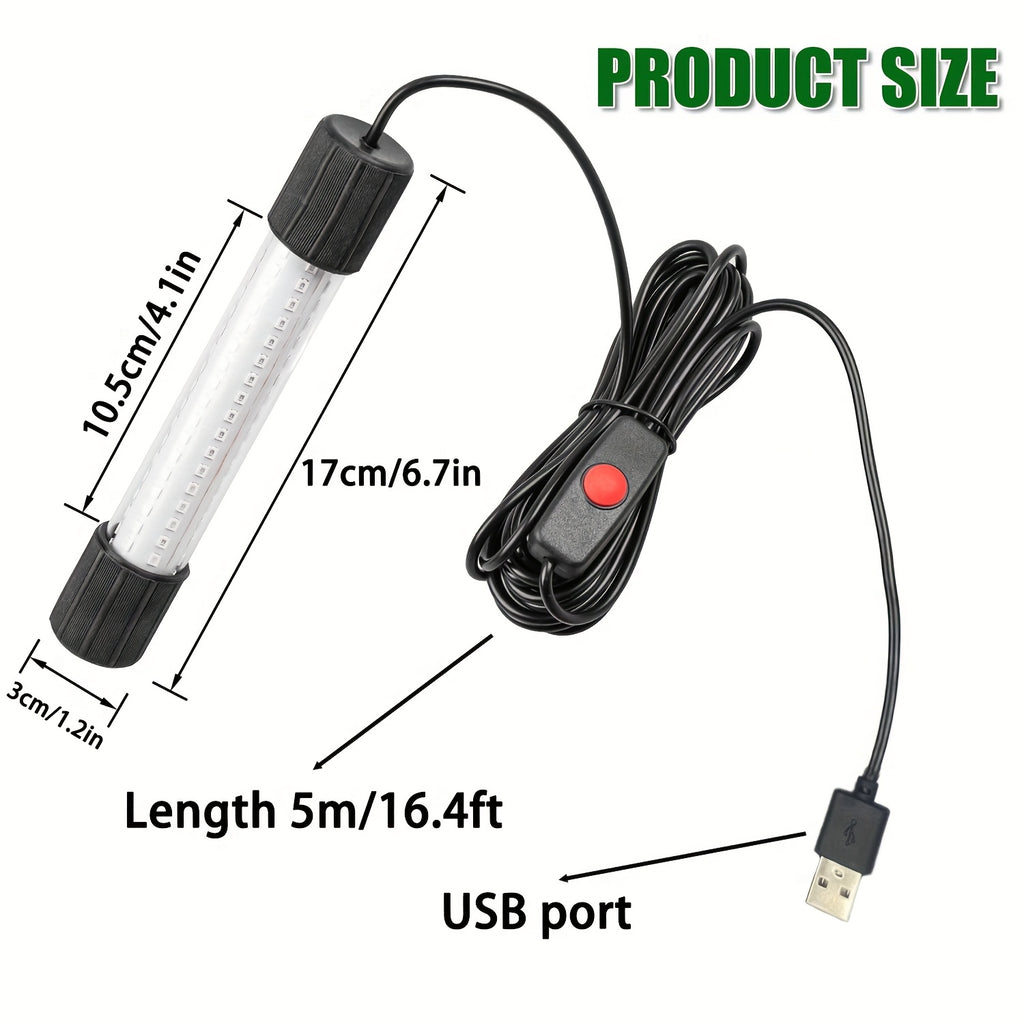 Night Fishing Light 126 LED Underwater Fish Attracting Light USB Powered 5 Meter Cord Green White Light for Night Fishing Boat Dock Ice Fishing Fish Finder