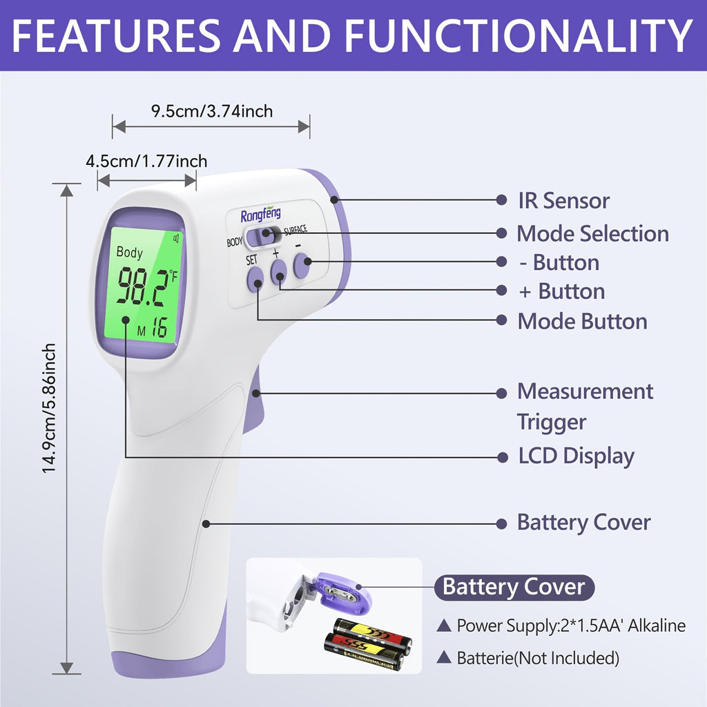 No-Touch Forehead Thermometer for Adults & Kids – Infrared Digital Thermometer with Fever Alarm, 3-Color Backlit, 28 Memory Recall, Fast 1-Second Reading, Baby & Family Home Use