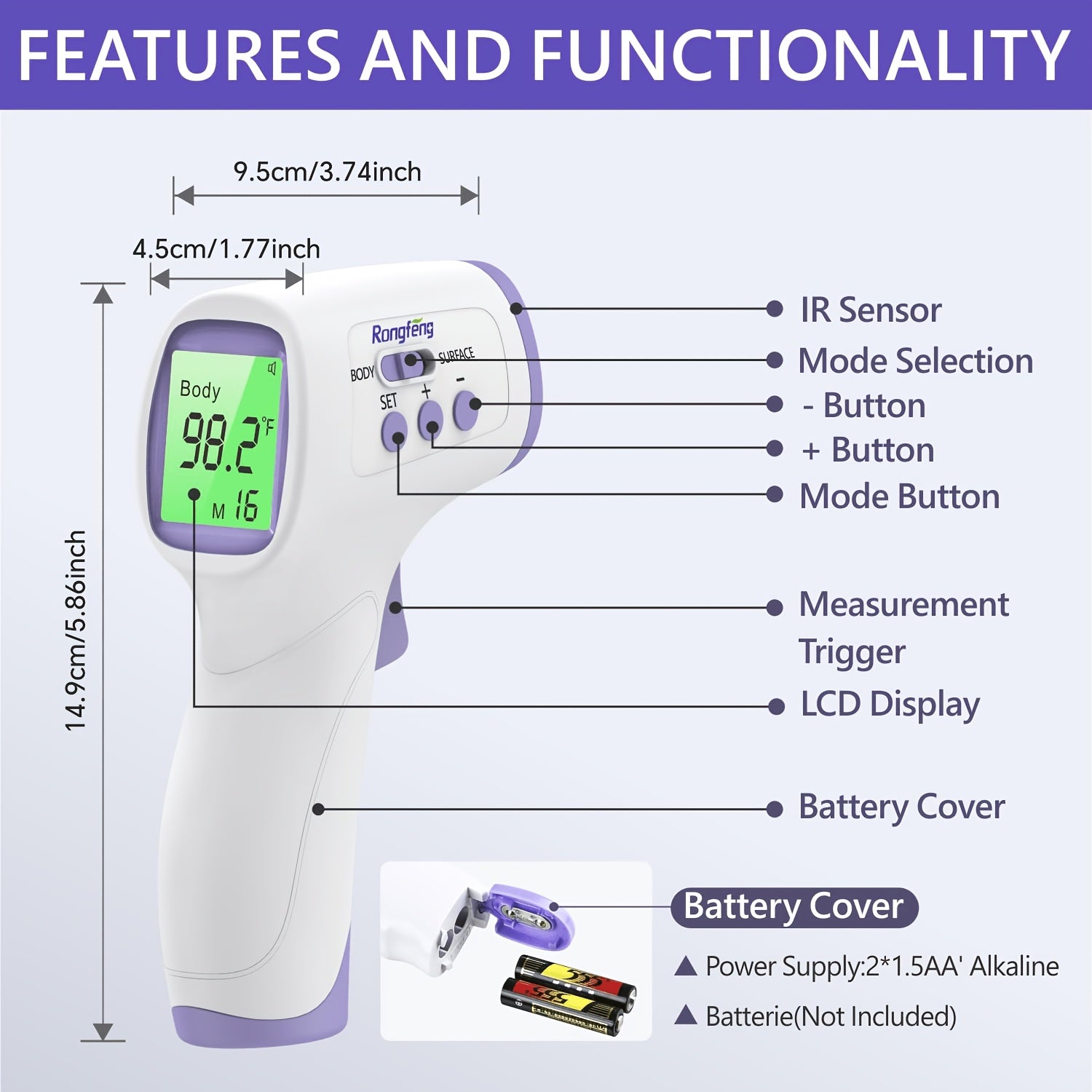 No-Touch Forehead Thermometer for Adults & Kids – Infrared Digital Thermometer with Fever Alarm, 3-Color Backlit, 28 Memory Recall, Fast 1-Second Reading, Baby & Family Home Use