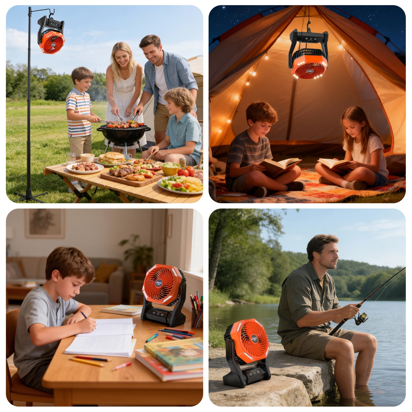 20000mAh Camping Fan with LED Light & Brushless Motor – Portable Outdoor Fan for Camping Hiking Picnic Emergency Use, 4 Speeds, 180° Oscillation, 22-26H Battery Life