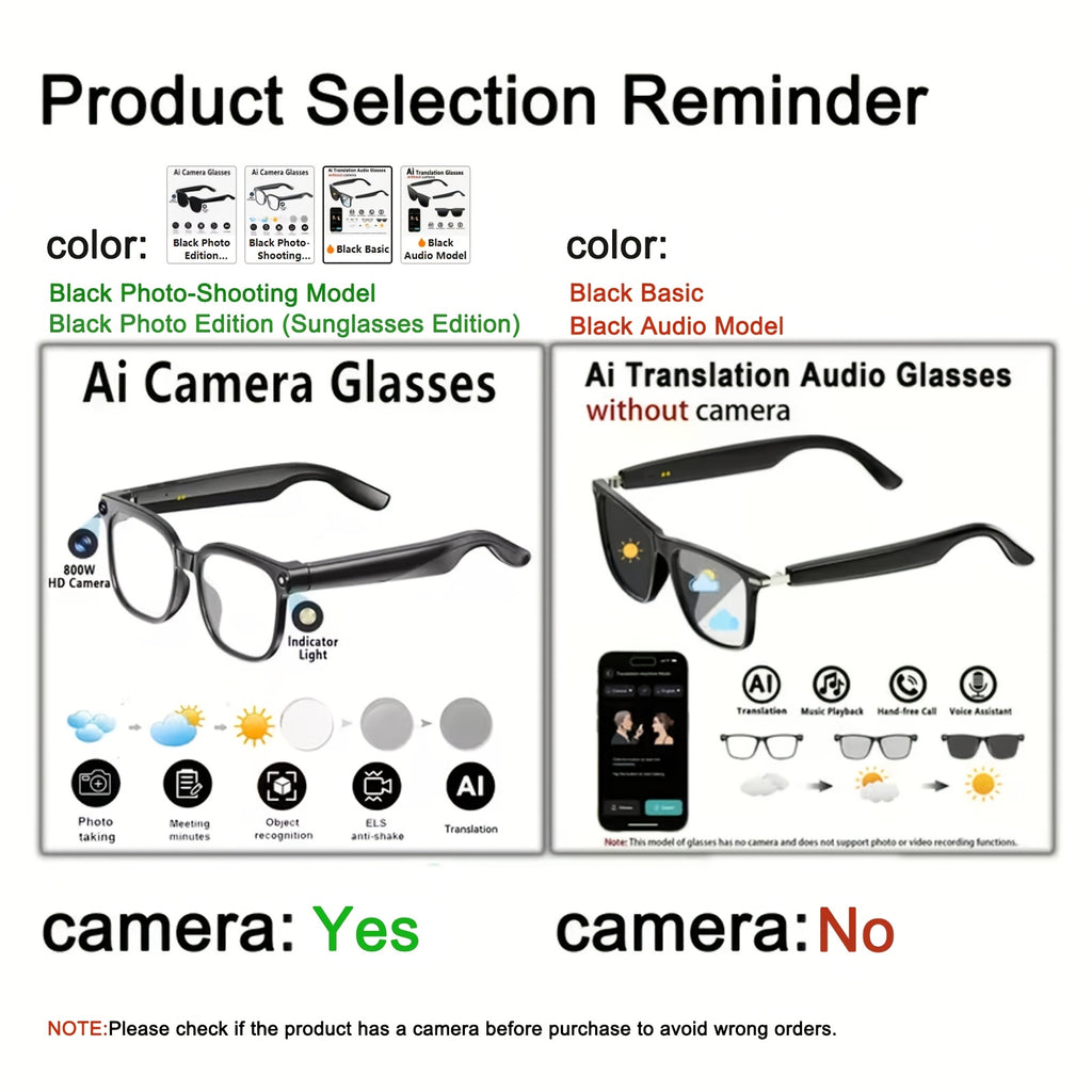 AI Smart Glasses with Real-Time Translation 110+ Languages – Open-Ear Audio, 8MP HD Camera, Color-Changing Lenses, Voice Control, HiFi Music for Travel, Work & Outdoor Sports
