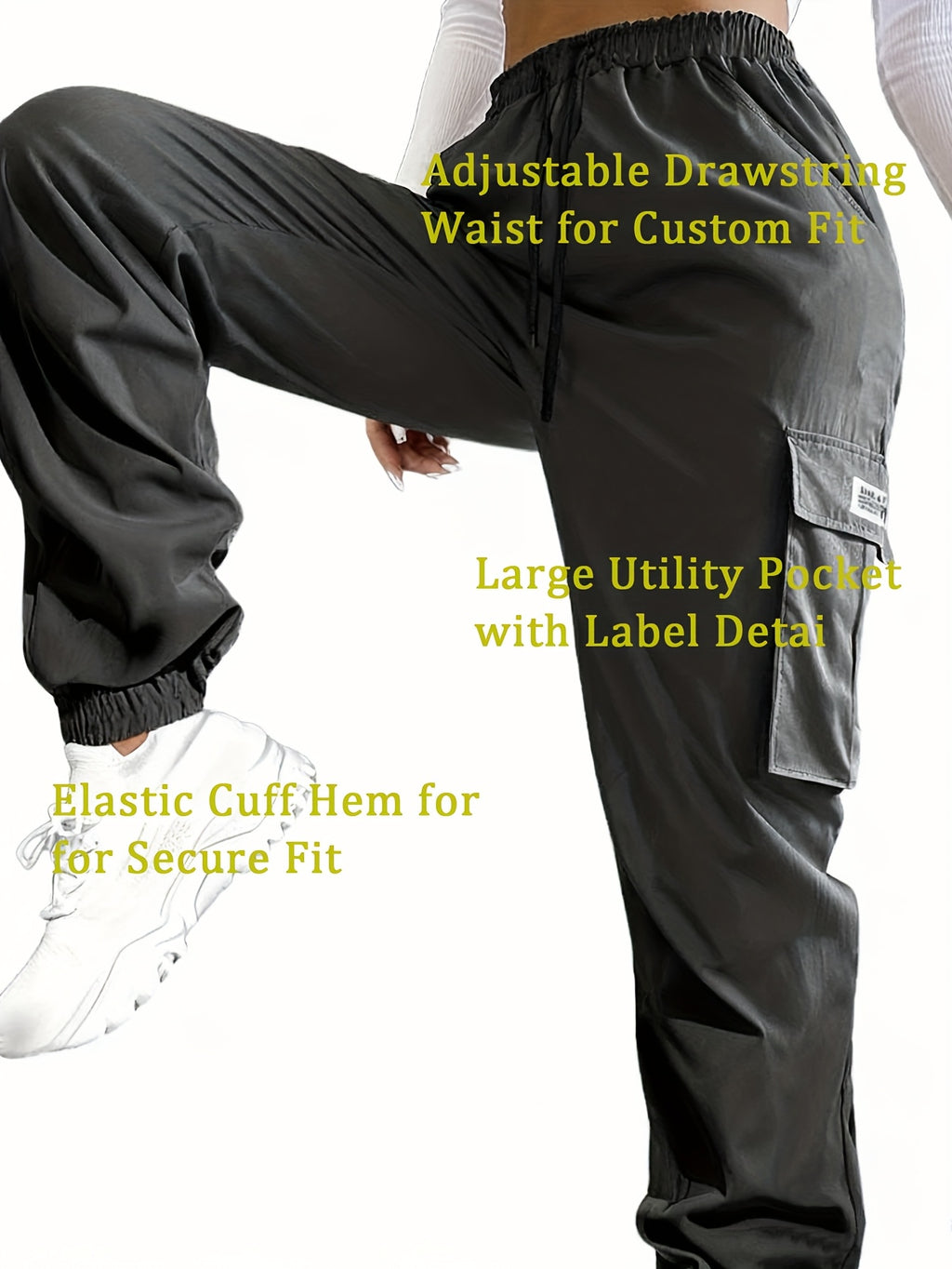 Women's Cargo Pants with Zippered Pockets – Elastic Drawstring Waistband, Large Pocket Casual Outdoor Trousers for Hiking, Travel & Everyday Wear, XS-XXL