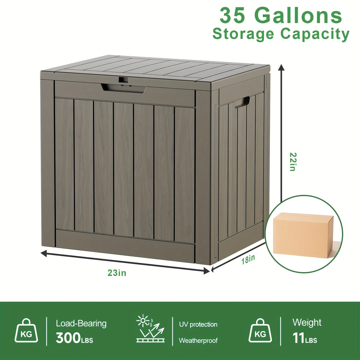 35 Gallon Outdoor Storage Deck Box – UV & Waterproof Lockable Resin Organizer for Patio Furniture, Garden Tools & Toys | Wood Grain & Rattan Style, Indoor Outdoor Use