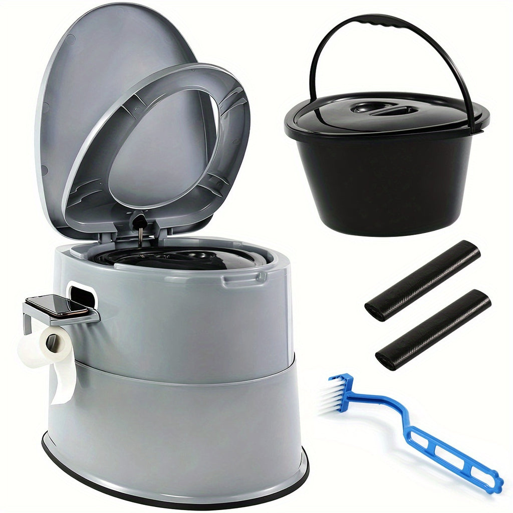 Portable Toilet for Adults & Seniors – Extra Large Camping Commode with Detachable Inner Bucket & Removable Paper Holder, Lightweight Compact for Camping, RV, Boat, Van & Emergency Use