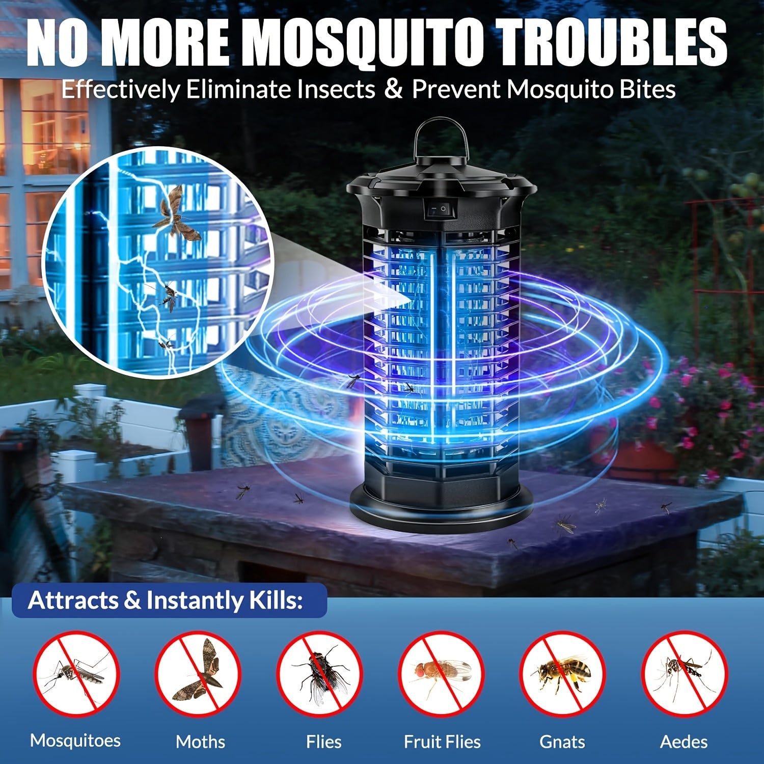 Bug Zapper Electric Mosquito Zapper Fly Killer Metal Mesh Indoor Insect Trap Lamp for Home Kitchen Bedroom Family Gift