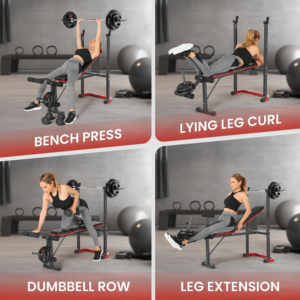 Weight Bench Set with Squat Rack – Adjustable Foldable Workout Bench Press, Leg Developer & Preacher Curl Pad for Home Gym Full Body Training | 800–1200 LBS Capacity | Black, Red, Pink