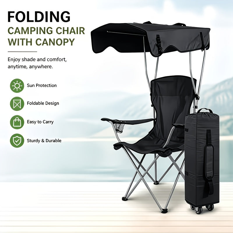 Foldable Camping Chair with Rotating Canopy & Cup Holder – 600D Oxford Cloth Outdoor Chair with Carry Bag for Beach, Picnic, Fishing, Sports Events & Backyard