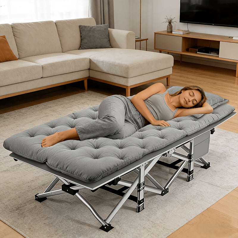 Folding Camping Cot Heavy Duty 500-700 LBS – Extra Large 75-Inch Portable Guest Bed with Mattress, Ergonomic Sturdy Frame for Camping, Hiking, Patio, Home & Outdoor Use