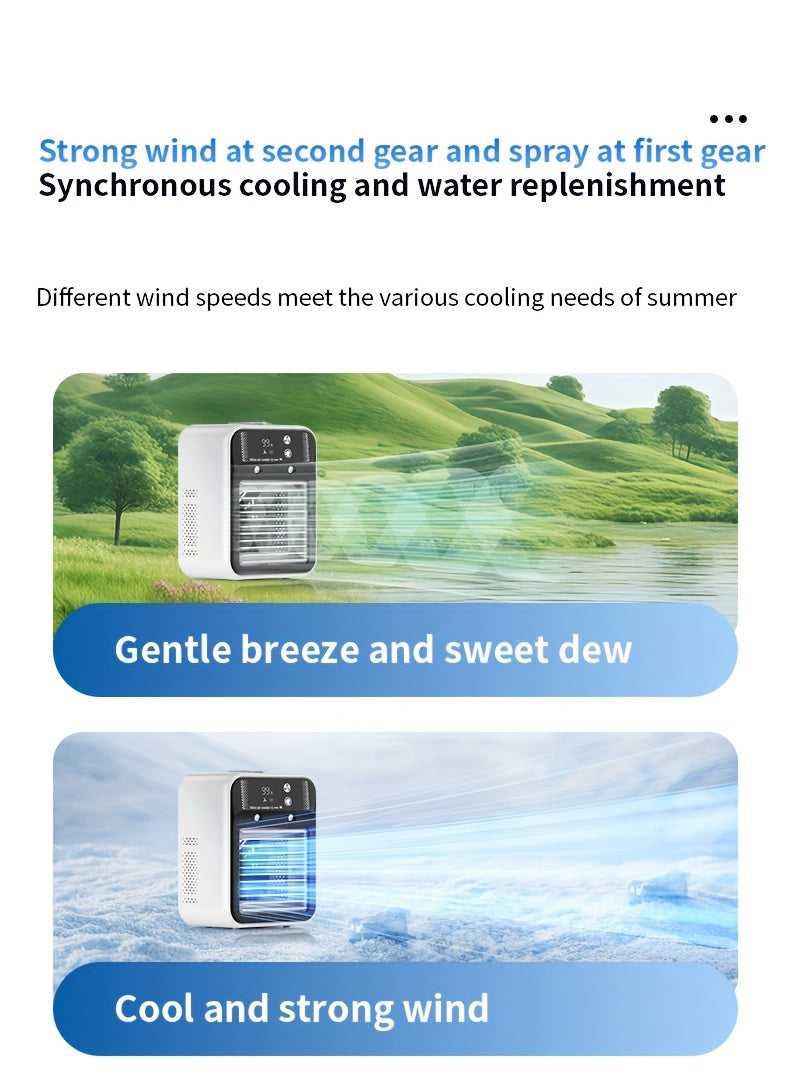 Portable Air Conditioner Fan - 6000mAh Rechargeable Personal Cooling Fan, USB-C Charging, 2 Wind Speeds & 2 Wind Modes, Touch Control, Indoor Outdoor Portable Mini AC Fan for Home, Office & Travel