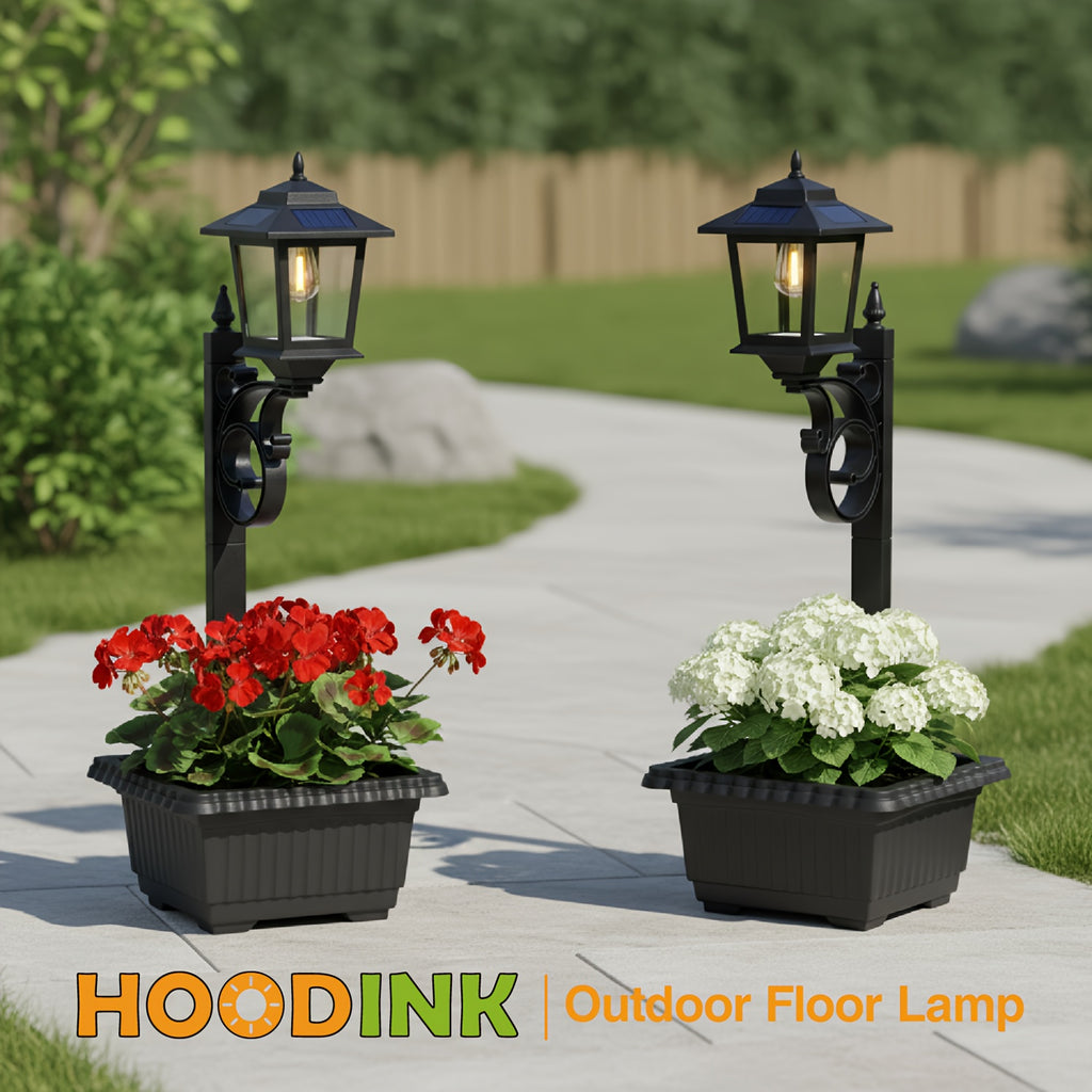 Solar Flower Pot Lamp Post Light Outdoor 2-in-1 – Glass Lampshade & Bulb, IP44 Waterproof, Wall Mount or Floor Standing, Decorative Garden Patio Lawn Front Door Light (1 or 2 Pack)