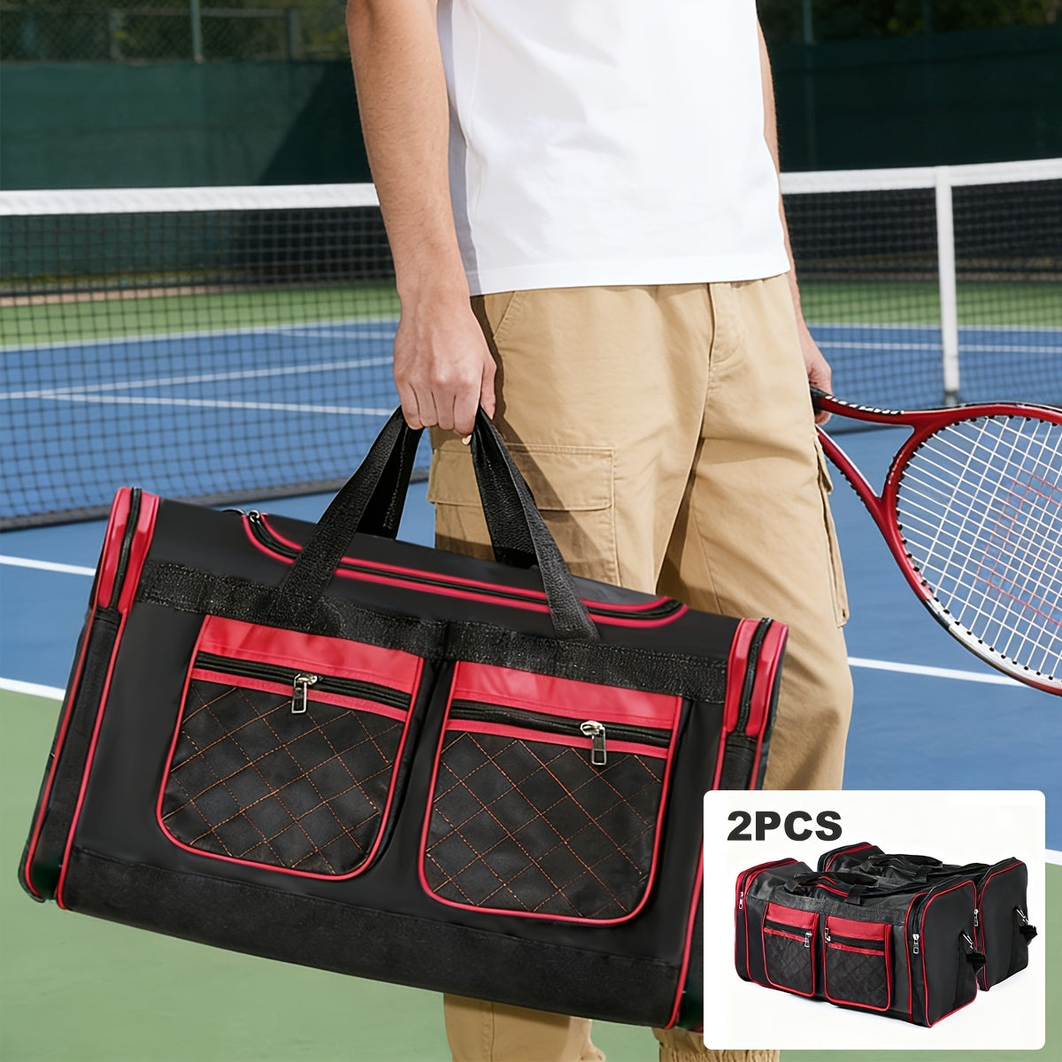 Large Capacity Duffel Bag Heavy Duty – Multi-Pocket Gym Travel Camping Outdoor Bag with Adjustable Strap for Men Women Black Blue Red