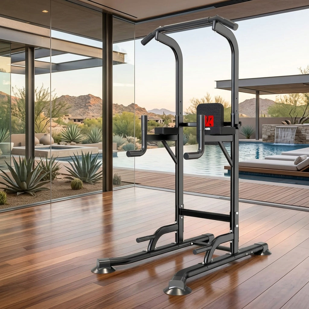 Power Tower Dip Station with Adjustable Height for Home Gym, Multi-Function Pull Up Bar Station for Strength Training, Workout Fitness Station for Dips Push Ups Knee Raises