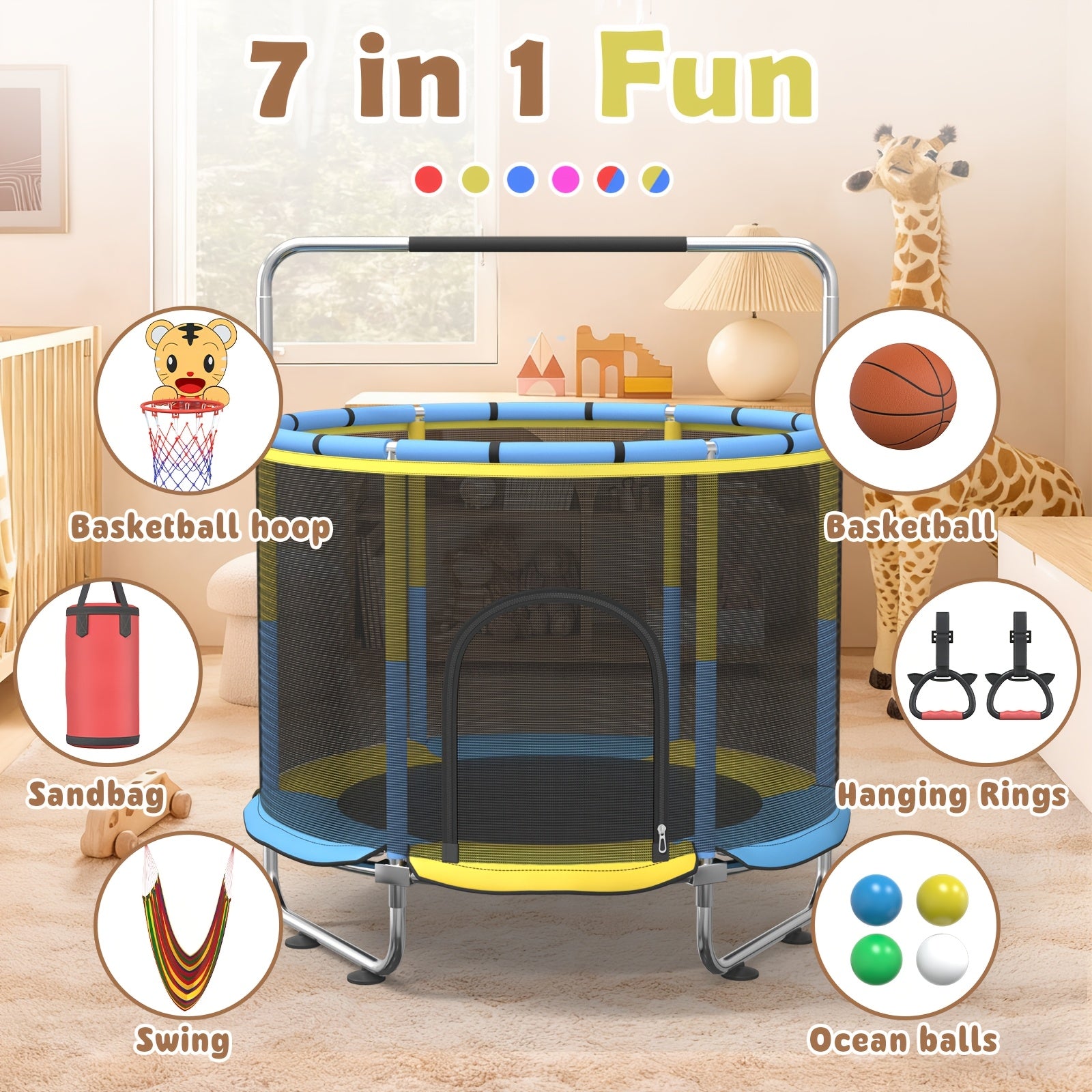 Leisure Sports Trampoline for Kids Adults Outdoor Backyard Fitness Fun Exercise Jumping Trampoline Multiple Colors Home Gym Cardio Workout