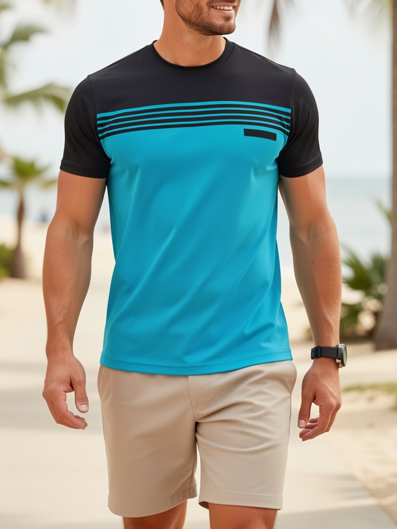 Men's Moisture Wicking T-Shirts 3 Pack Breathable Short Sleeve Vertical Stripe Athletic Tees Round Neck for Gym Beach Office Semi-Formal Wear S-XXXL