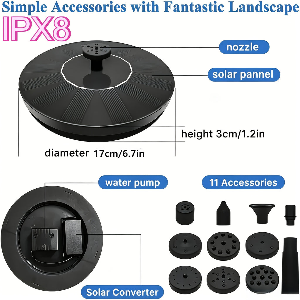 Solar Powered Fountain for Garden Pond & Bird Bath – Outdoor Water Feature with Durable Plastic Design for Pool, Courtyard, Rockery & Terrace Decor