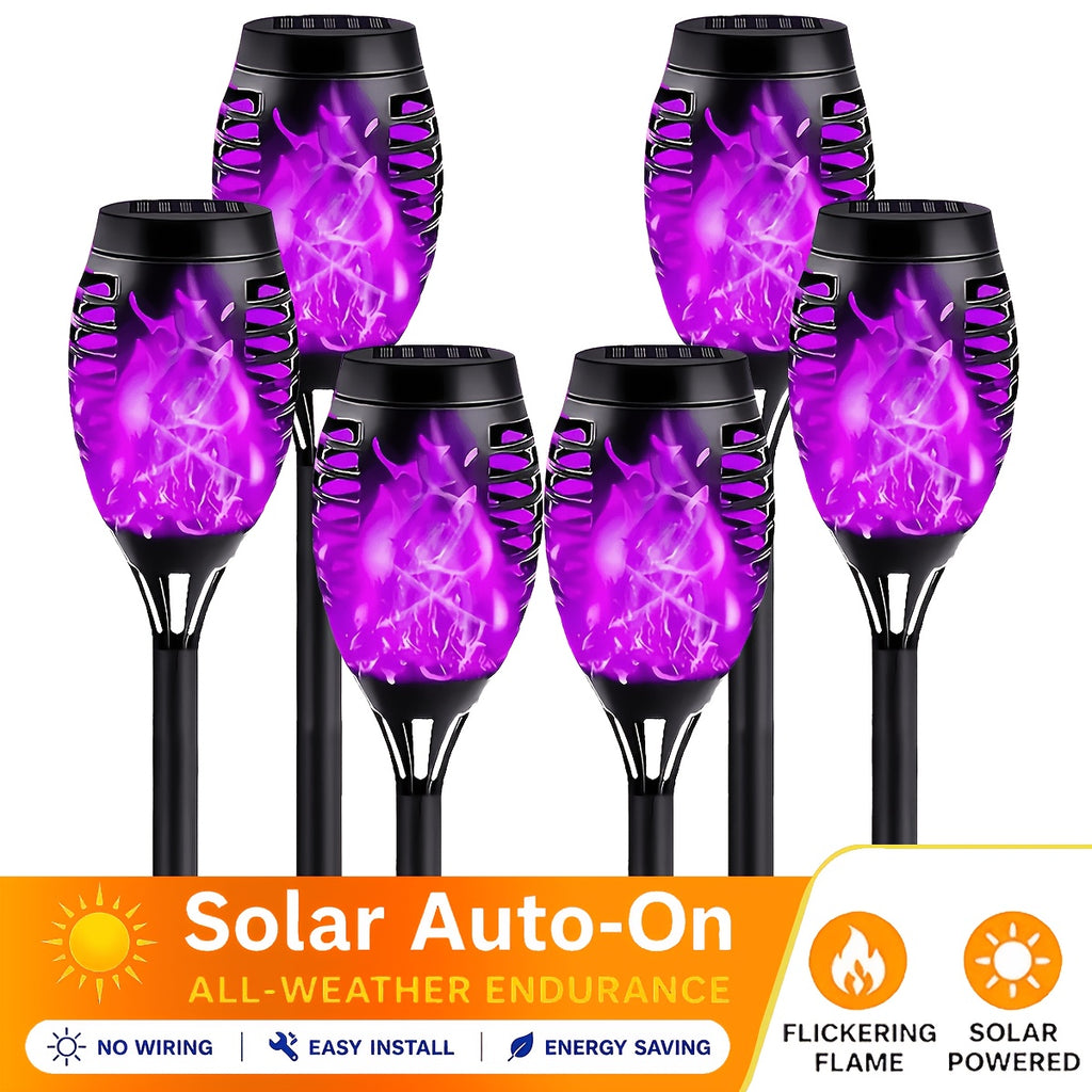 Solar Flame Torch Lights Outdoor - Flickering Flame Effect, IP65 Waterproof, Auto Dusk-to-Dawn, 750mAh Solar Powered Garden Stake Lights for Yard, Lawn, Patio & Pathway - 4/8/12 Pack