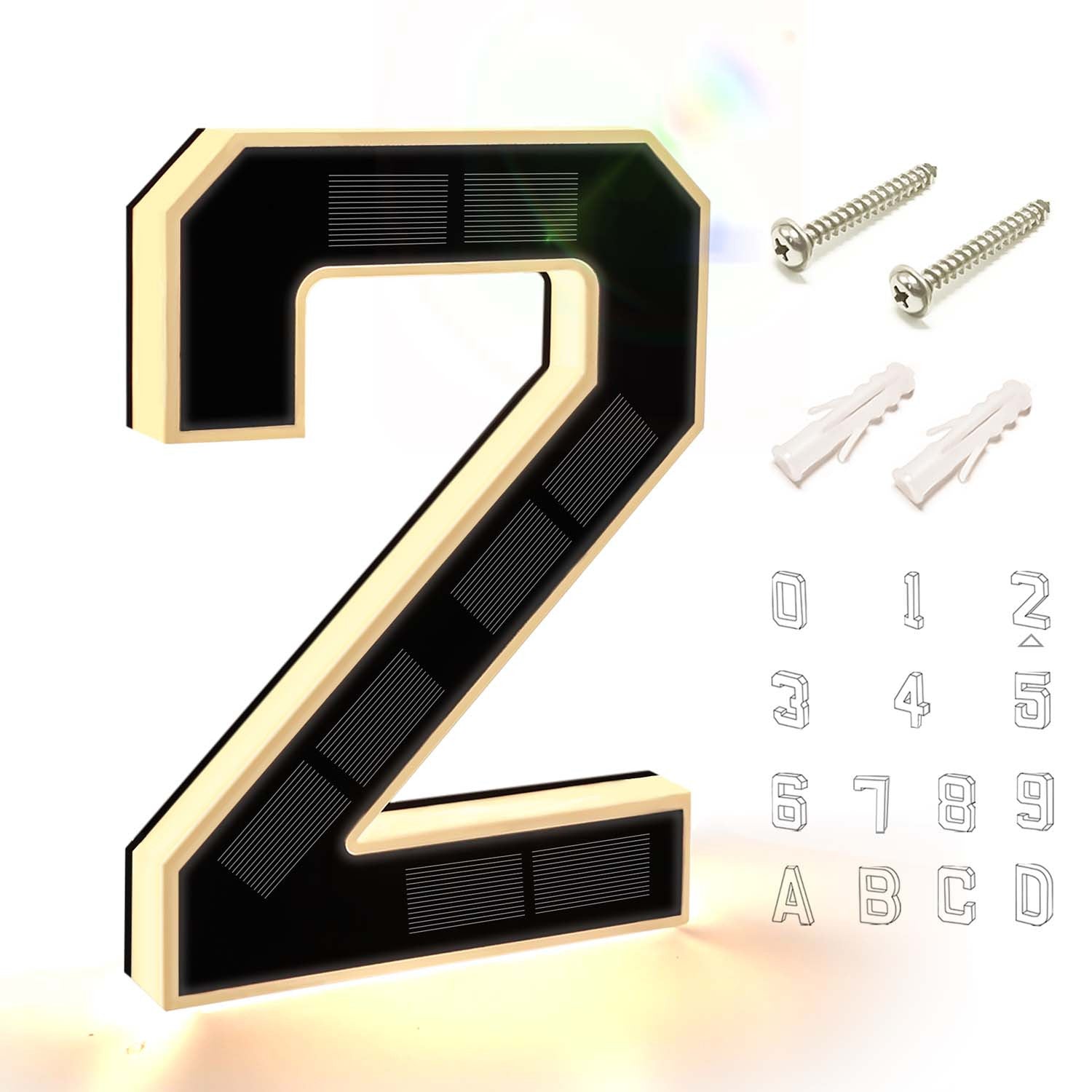 9 Inch Solar Lighted House Numbers for Outside - IP44 Waterproof, Auto Light Sensor, 9hr Illumination, Modern Exterior Address Sign, Numbers 0-9 & Letters A-D