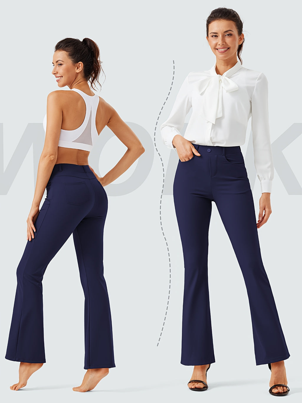 Women's Flare Leg Yoga Pants with 4 Pockets – High Waist Tummy Control Stretch Work Dress Slacks, Soft Nylon Spandex Fabric for Yoga Office Casual Daily Wear, S-XXL