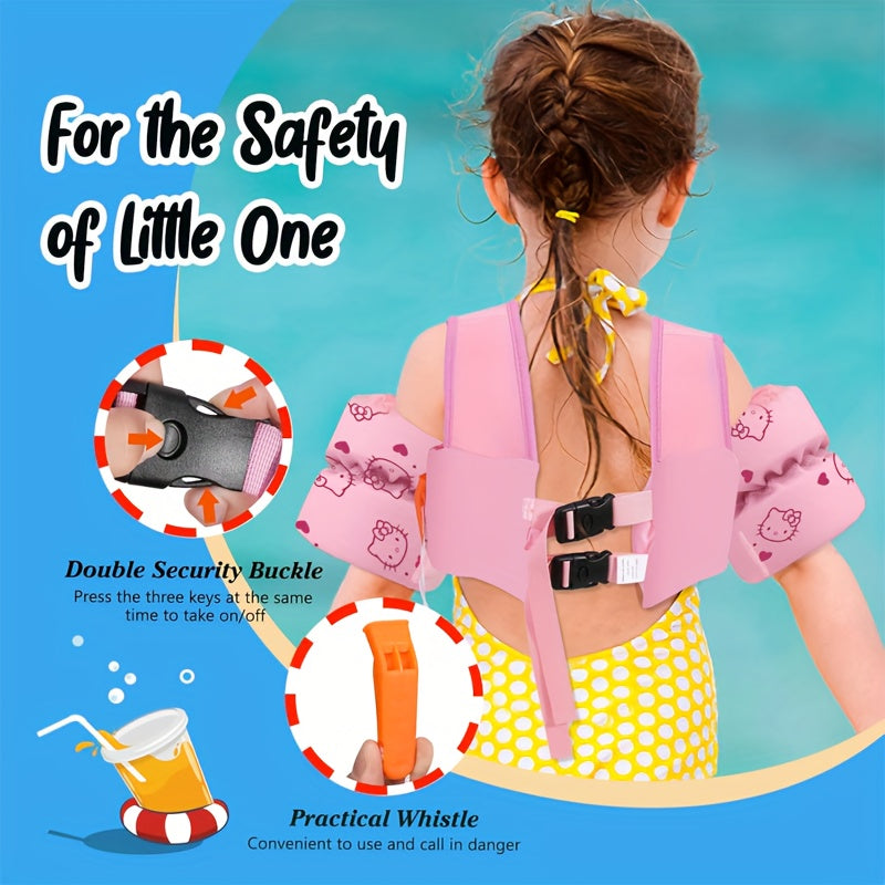 Sanrio Kids Swim Vest & Arm Floaties with Adjustable Straps – 1 or 2 Arm Bands for Toddlers Learning to Swim, 22-66 lbs, Nylon, Blue & Pink