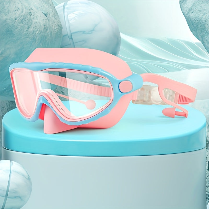 Oversized Anti-Fog Swim Goggles HD Clarity Wide View Silicone Cushion Adjustable Strap for Outdoor Swimming Beach Pool Lake Ocean Adults Men Women Pink Blue